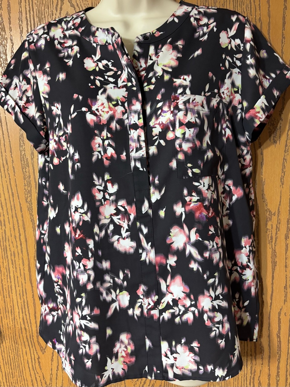 Simply Vera Vera Wang Black Floral Short-Sleeve Blouse